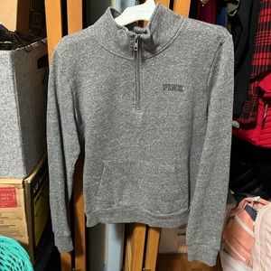 PINK Pullover Hoodie- Size S- Grey- Used- Half Zip Turtleneck